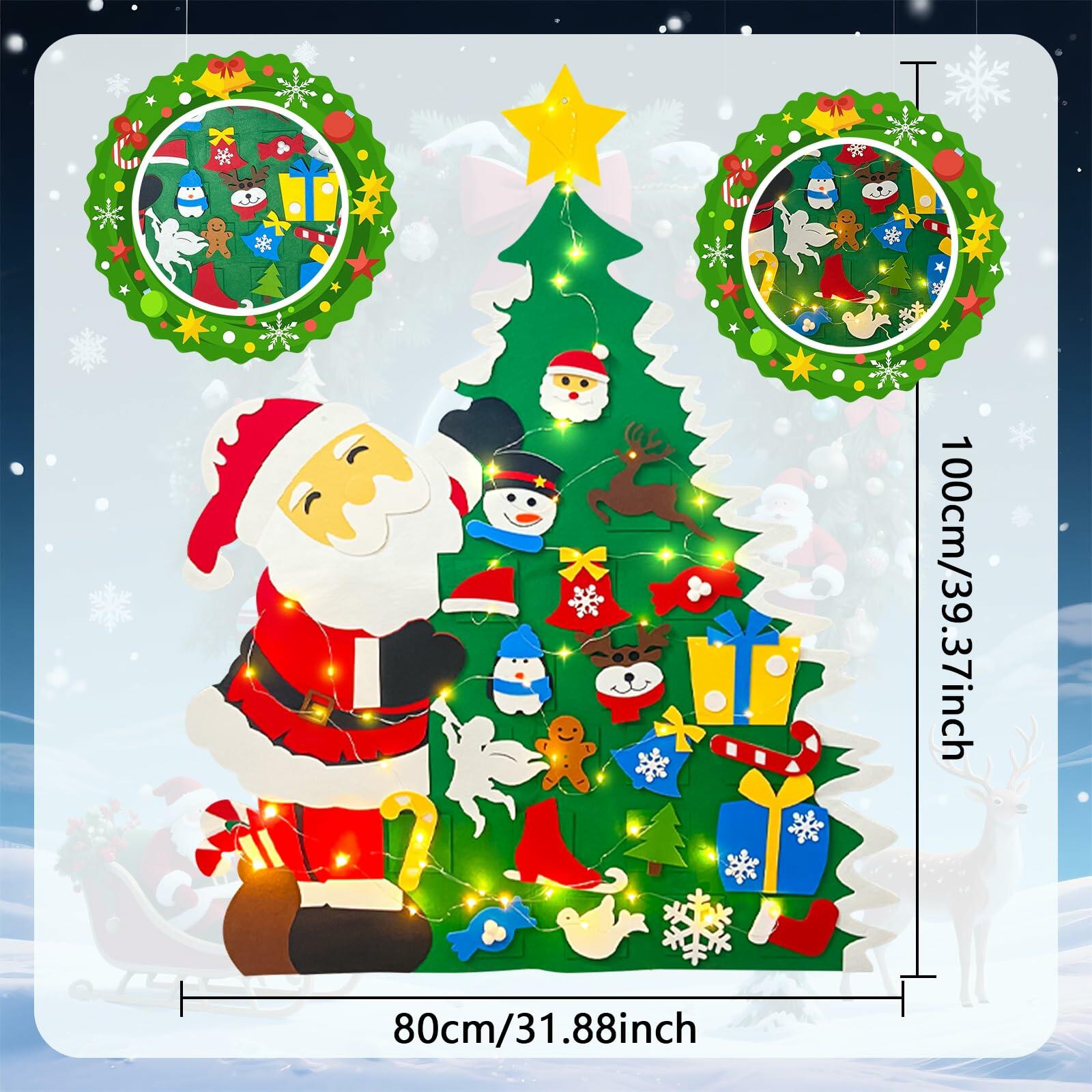 JUN-ELECTRON DIY Felt Christmas Tree Set 3.2Ft Green with Ornaments & Lights