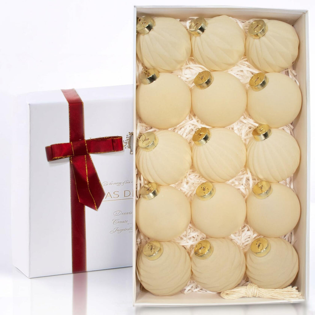 Obgora 15PCS 3.15" Beige Velvet Flocked Christmas Ornaments Balls