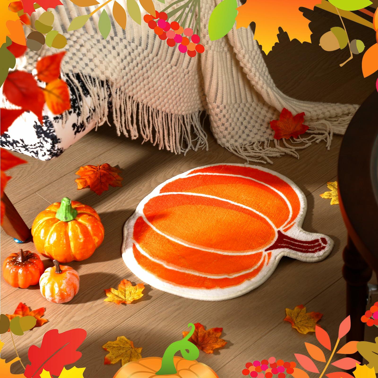 Haull 6 Pc Thanksgiving Bathroom Rugs Autumn Pumpkin Orange 16x16 Inch