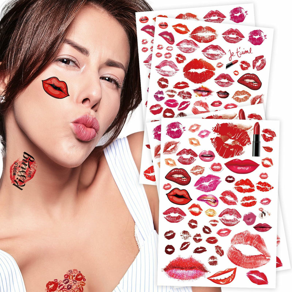 Kotbs Kiss Lips Temporary Tattoo Stickers 4-Pack Multi-colored Adults Kids