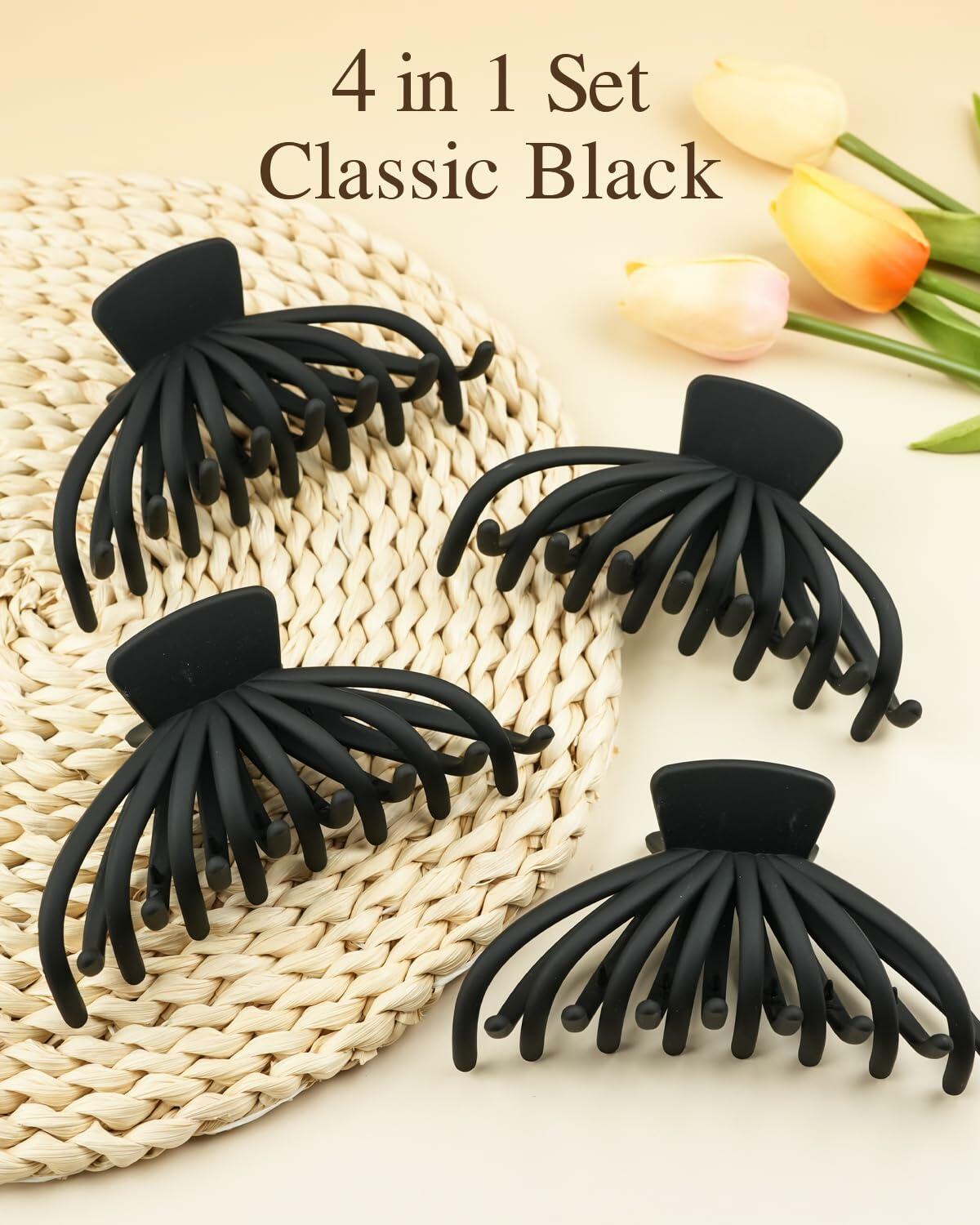 MAORULU 4 Pack Large Non-slip Matte Hair Claw Clips for Women Black