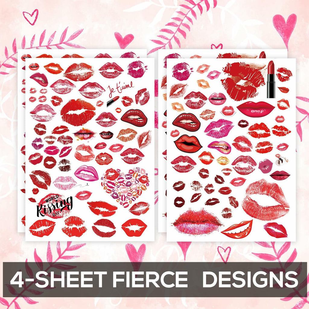 Kotbs Kiss Lips Temporary Tattoo Stickers 4-Pack Multi-colored Adults Kids