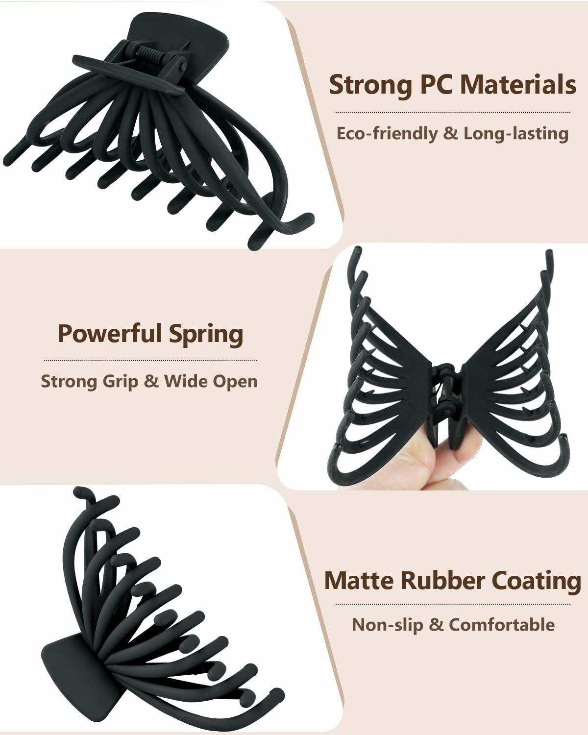 MAORULU 4 Pack Large Non-slip Matte Hair Claw Clips for Women Black