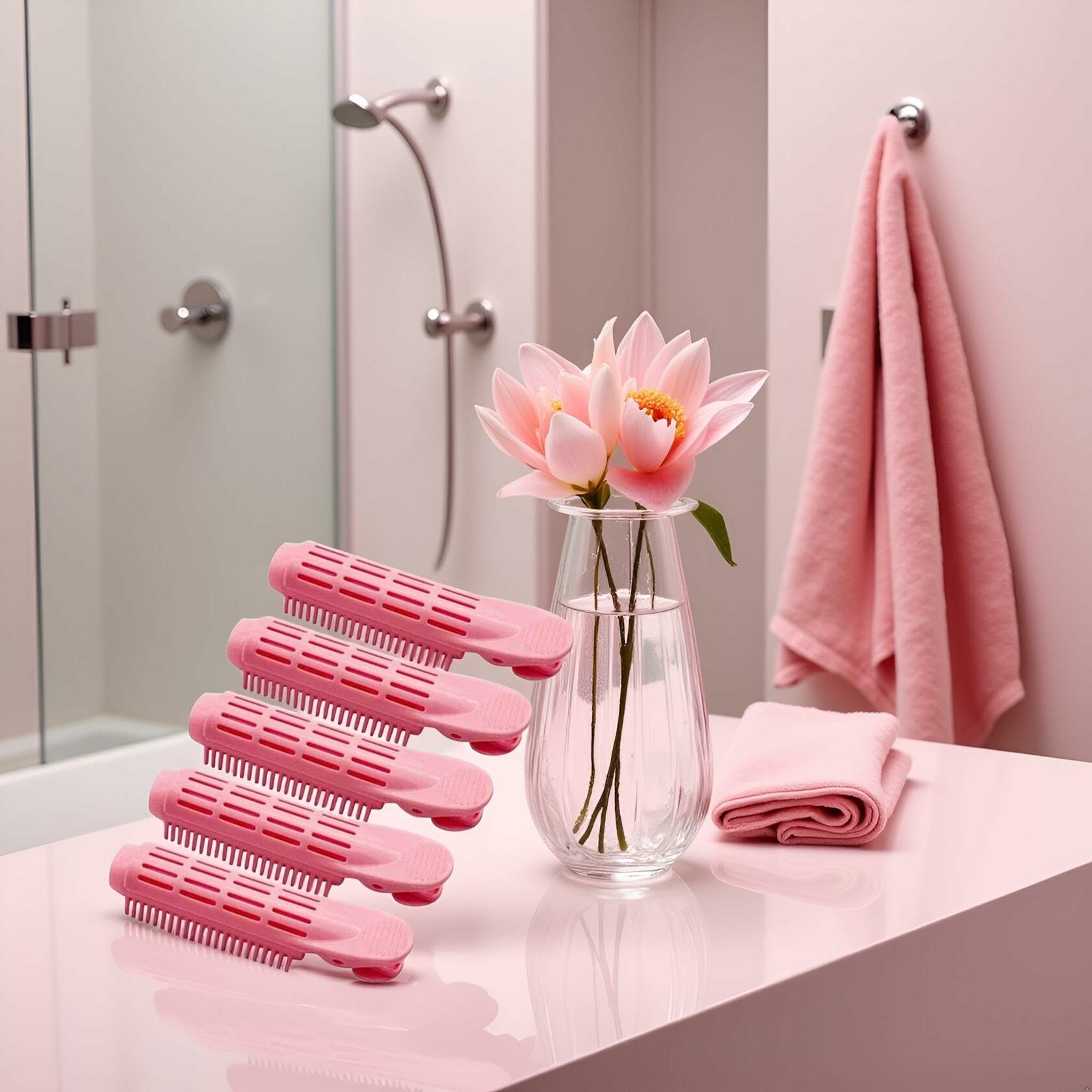 Galepromot 5Pcs Pink Volumizing Hair Root Clips Self-Grip Curlers DIY Styling