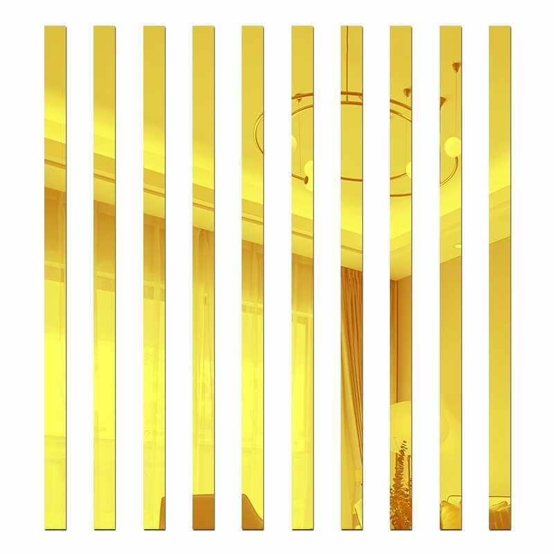 YSSZAM Mirror Wall Stickers Striped Design Acrylic Tiles 5x20cm Gold 10 Pcs