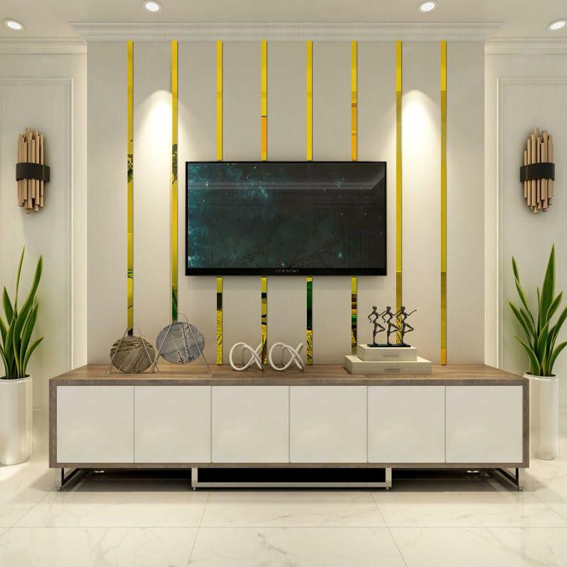YSSZAM Mirror Wall Stickers Striped Design Acrylic Tiles 5x20cm Gold 10 Pcs