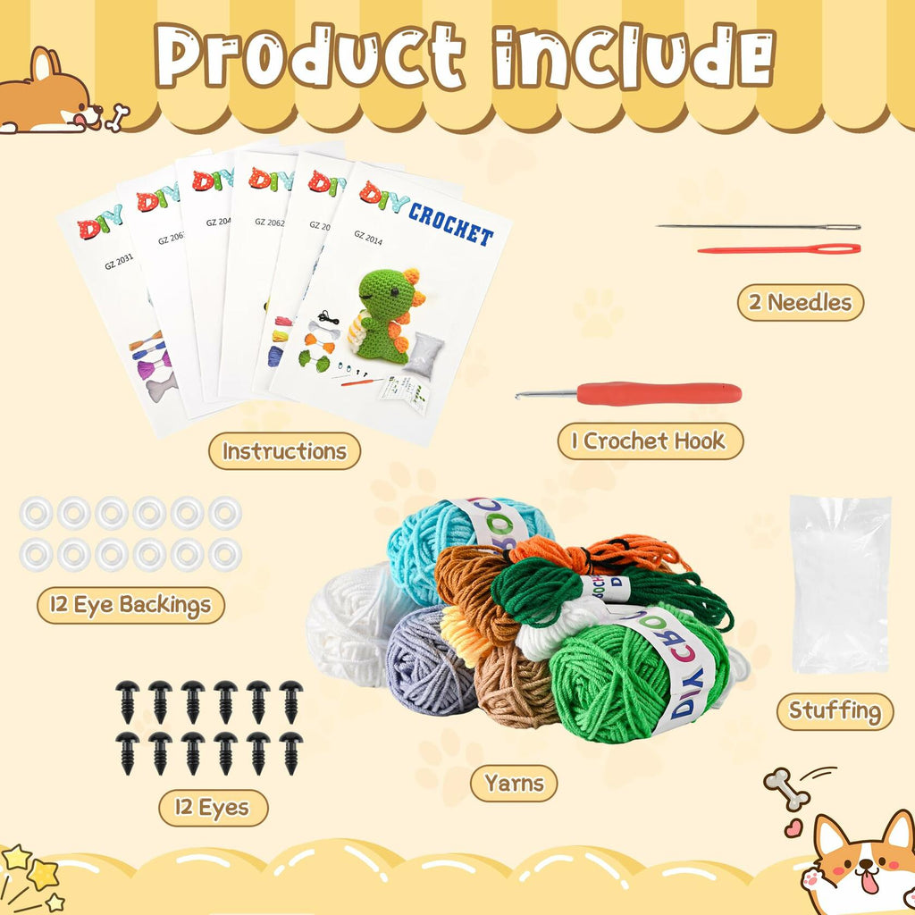 Krrbsr Christmas Gifts Crochet Kit 6PCS DIY Animal Amigurumi Yarn Craft Kit
