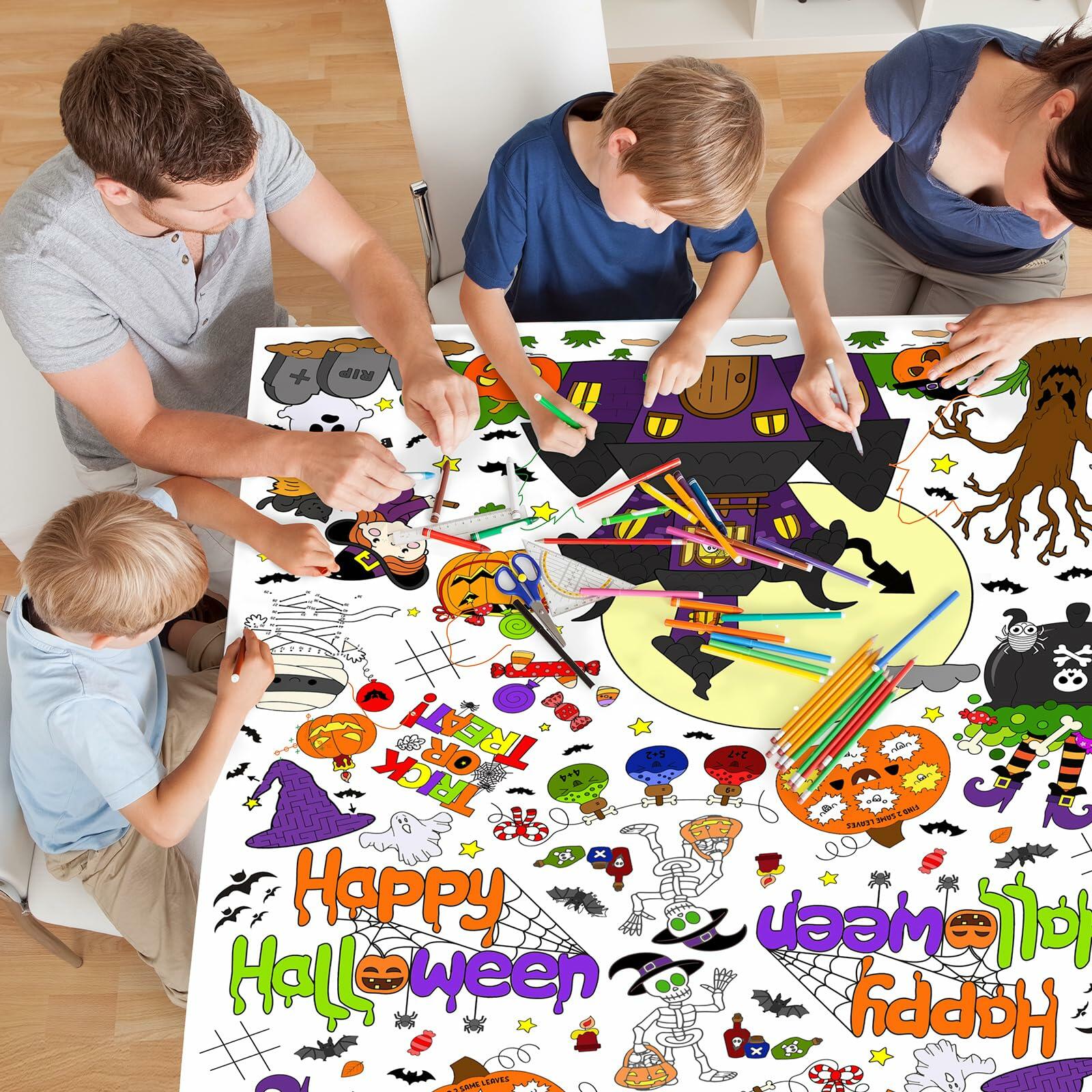 AKEROCK Halloween Coloring Tablecloth Decorations 118x54 Inches Paper