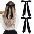 Aileam 2PCS Black Velvet Hair Bows Ribbon Clips Metal Ponytail Holder