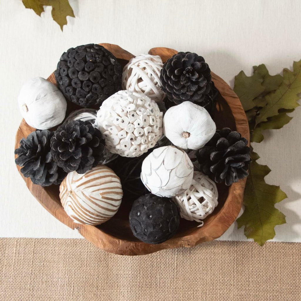 ANDALUCA Natural Tones Vase & Bowl Mini Pumpkins Pinecone Balls Black White