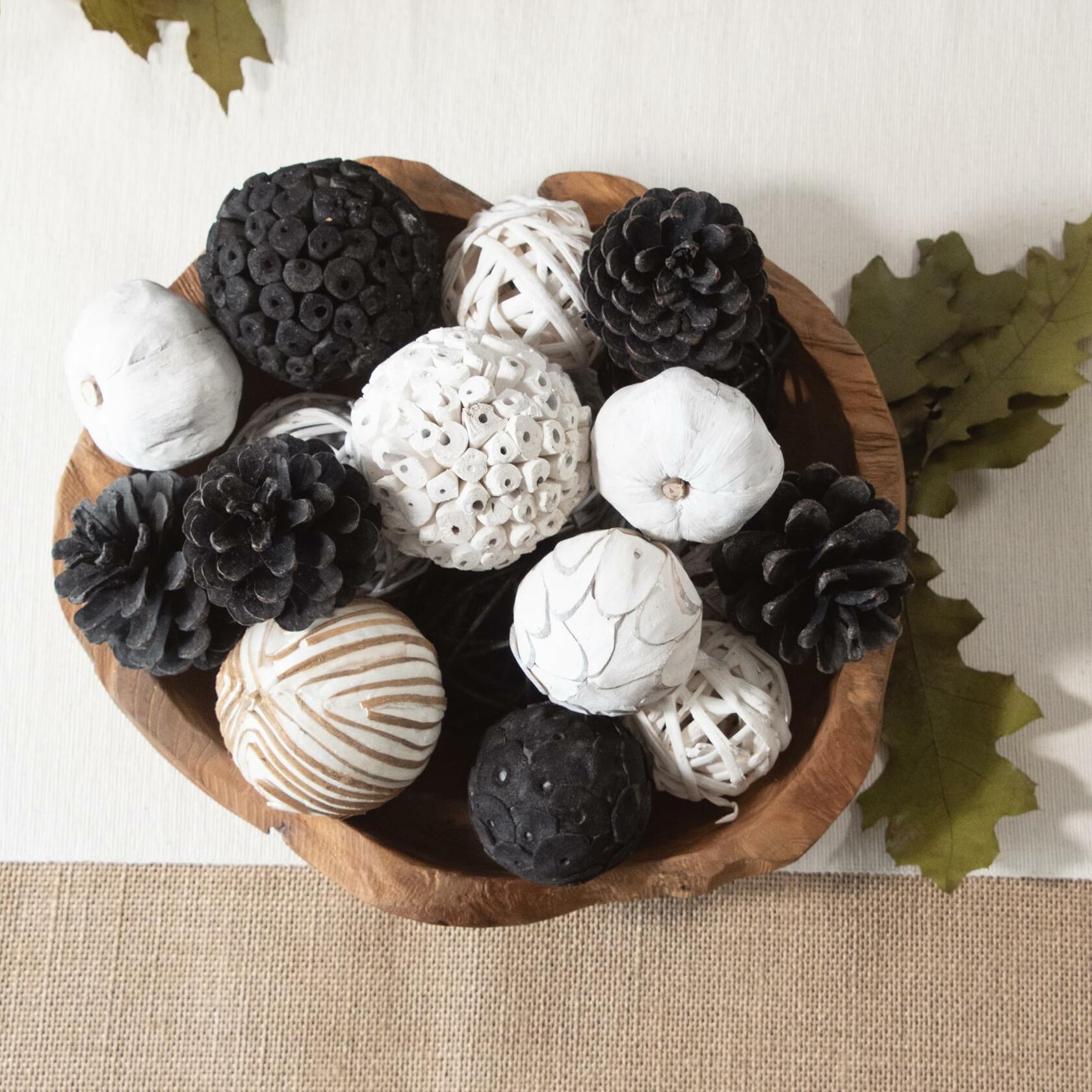 ANDALUCA Natural Tones Vase & Bowl Mini Pumpkins Pinecone Balls Black White