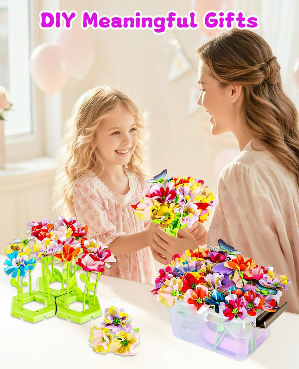 Maylatte Fabric Flower Bouquets DIY Craft Kit for Girls Ages 4-8 with Box