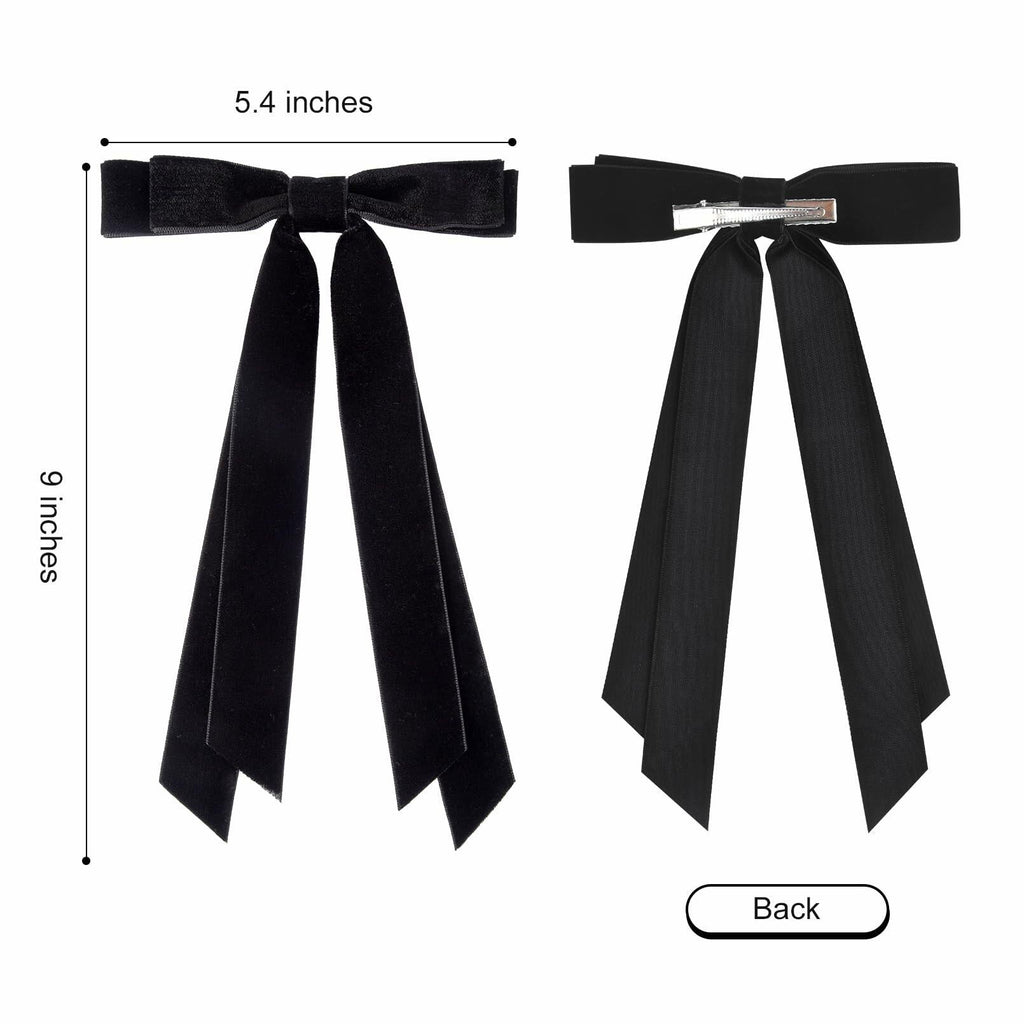 Aileam 2PCS Black Velvet Hair Bows Ribbon Clips Metal Ponytail Holder