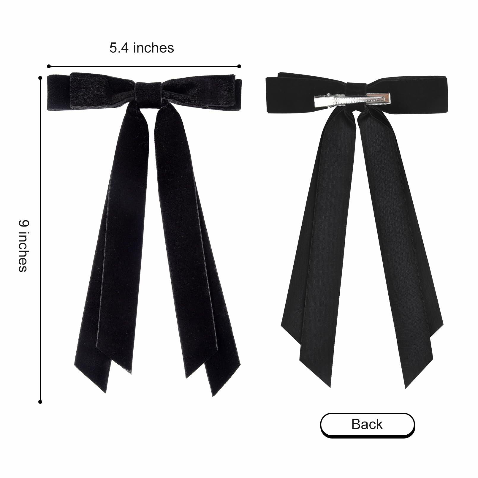 Aileam 2PCS Black Velvet Hair Bows Ribbon Clips Metal Ponytail Holder