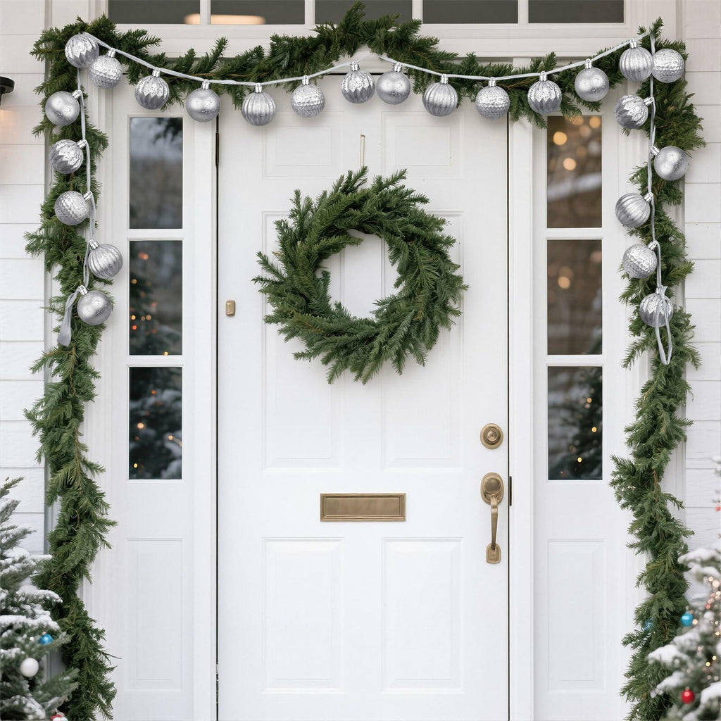 Motionchic 6.5ft Silver 24 Ball 2in Shatterproof Ornament Garland