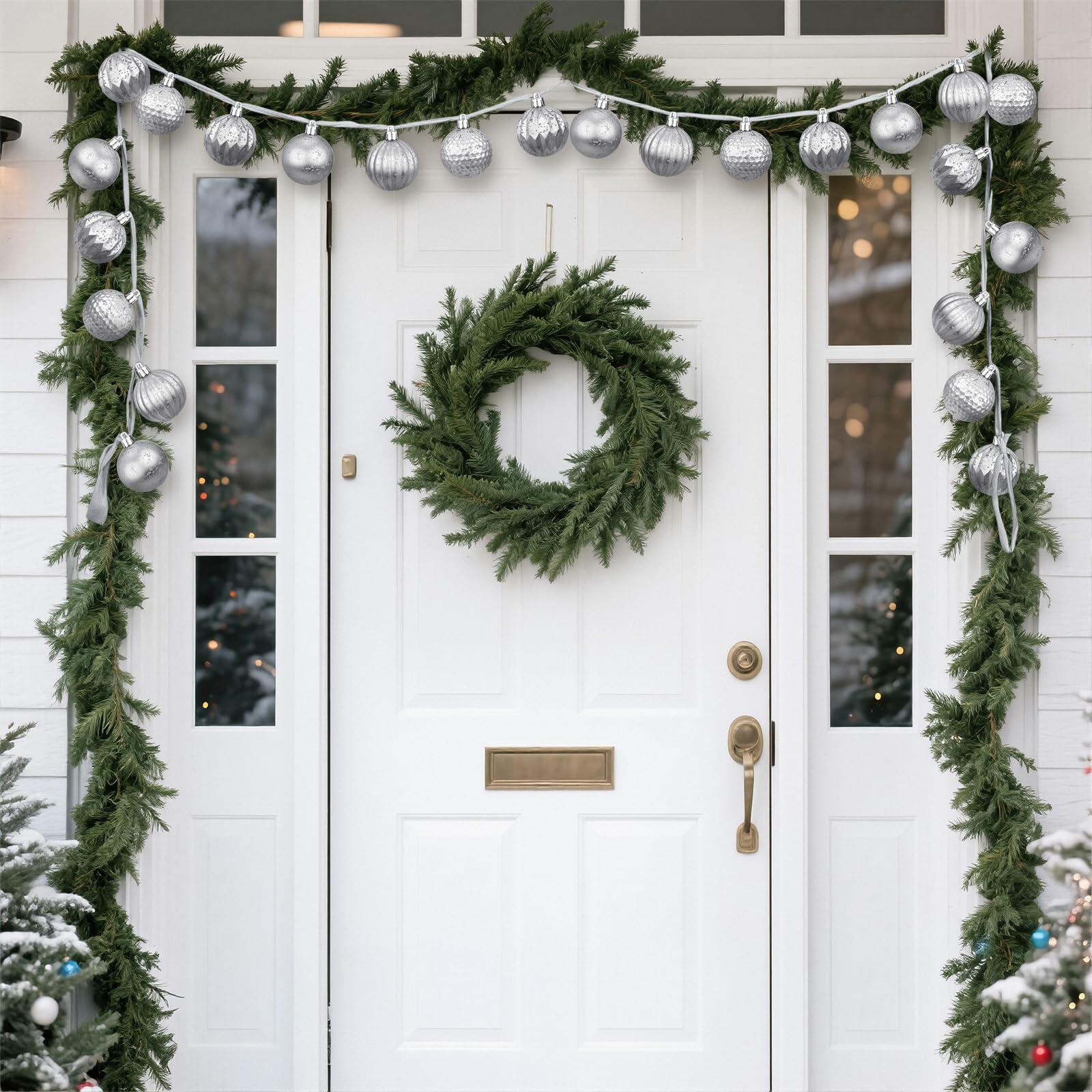 Motionchic 6.5ft Silver 24 Ball 2in Shatterproof Ornament Garland