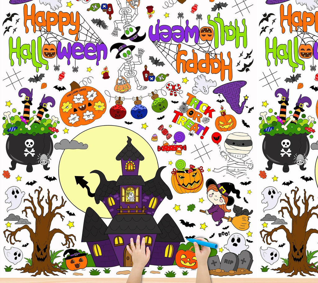 AKEROCK Halloween Coloring Tablecloth Decorations 118x54 Inches Paper