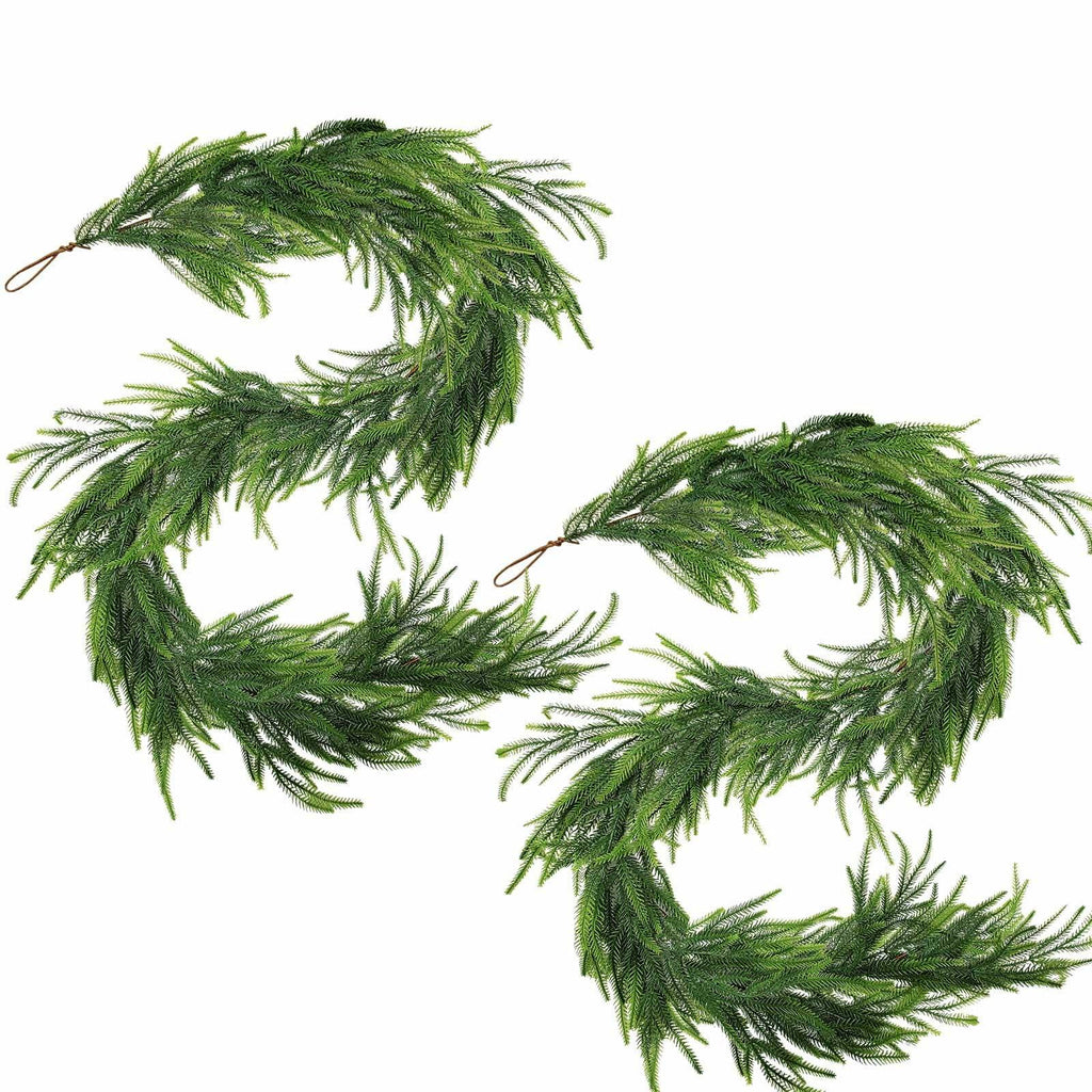 Belle Fleur 2 Pcs Real Touch Norfolk Pine Garland 6FT Green Artificial