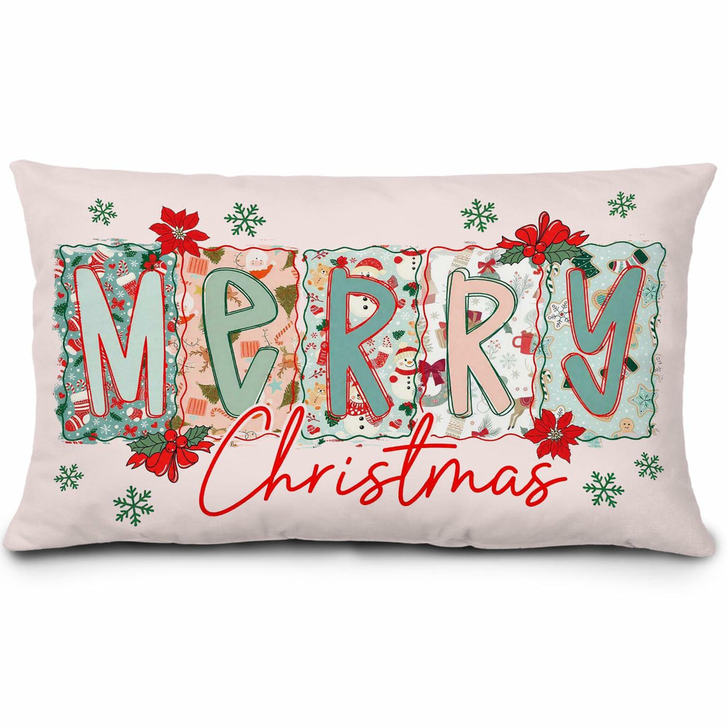 MOLYUB Pink Merry Christmas Floral Pillow Cover 12x20 Inches Polyester