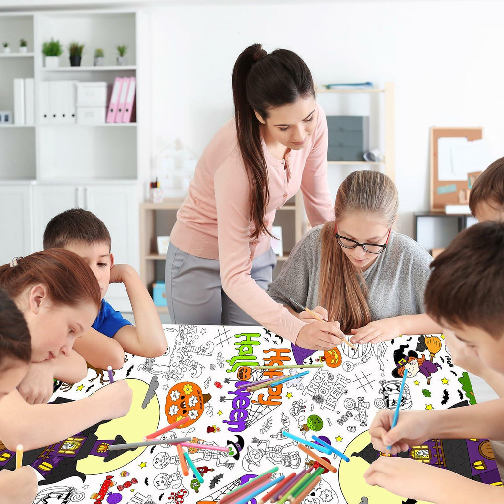 AKEROCK Halloween Coloring Tablecloth Decorations 118x54 Inches Paper