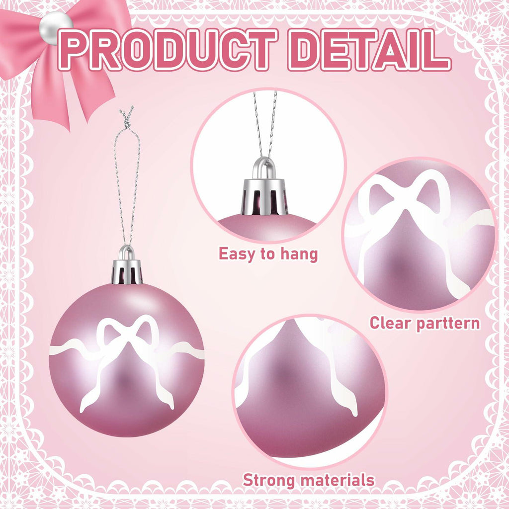 Sosation 24 Pink White Bow Ball Ornaments 1.97 Inch Christmas Tree Decor