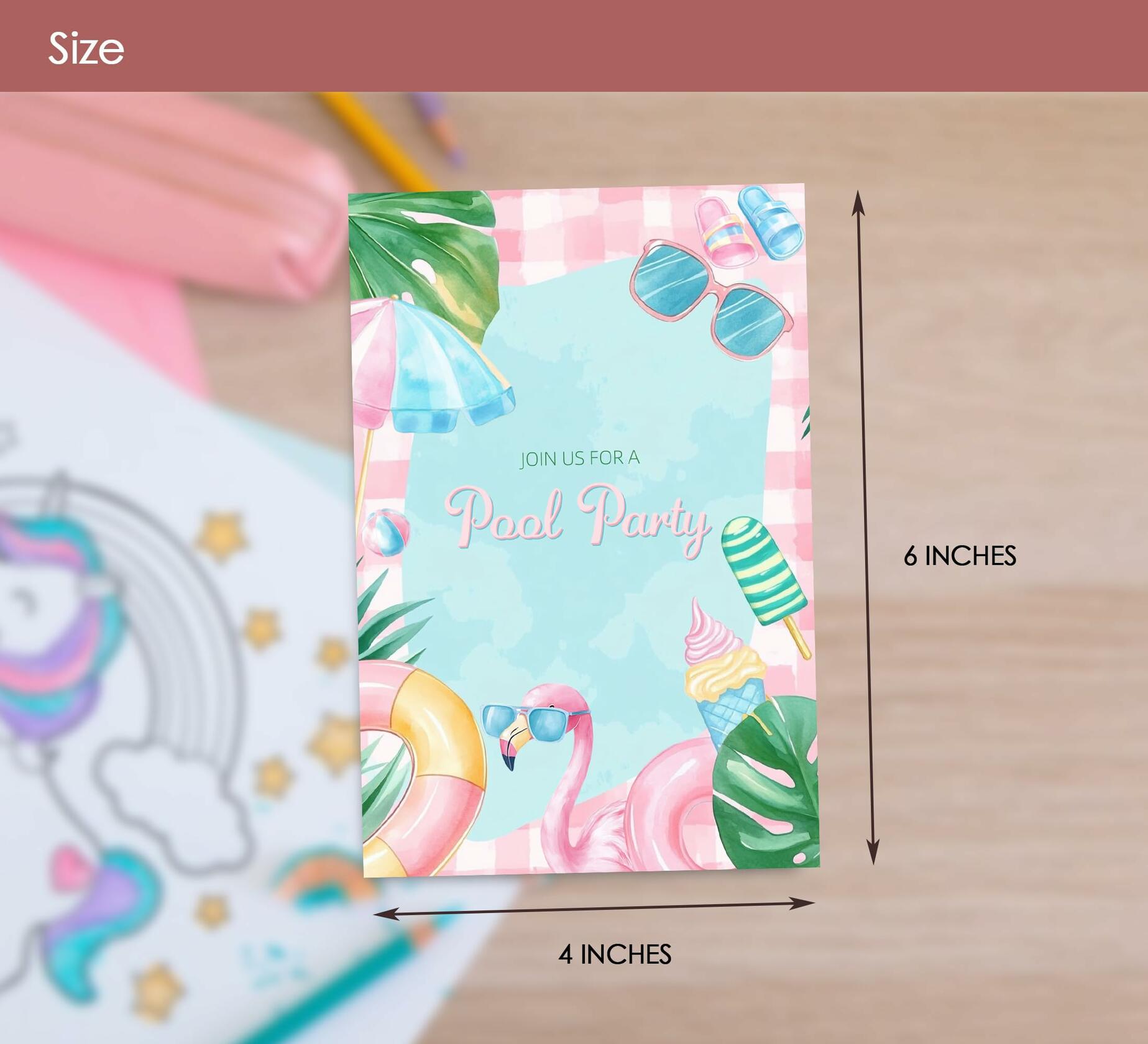 VAVINCI Pool Party Birthday Invitations for Girls 30 Sets with Envelopes