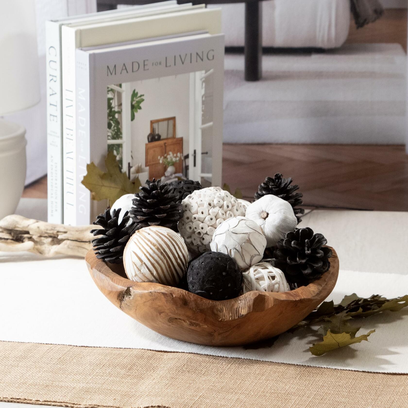ANDALUCA Natural Tones Vase & Bowl Mini Pumpkins Pinecone Balls Black White