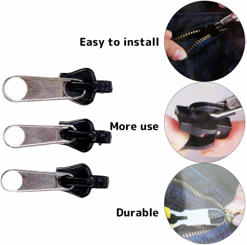 WsjiaboFux 6Pcs Black Zip Puller Zipper Repair Kit Replacement Fasteners