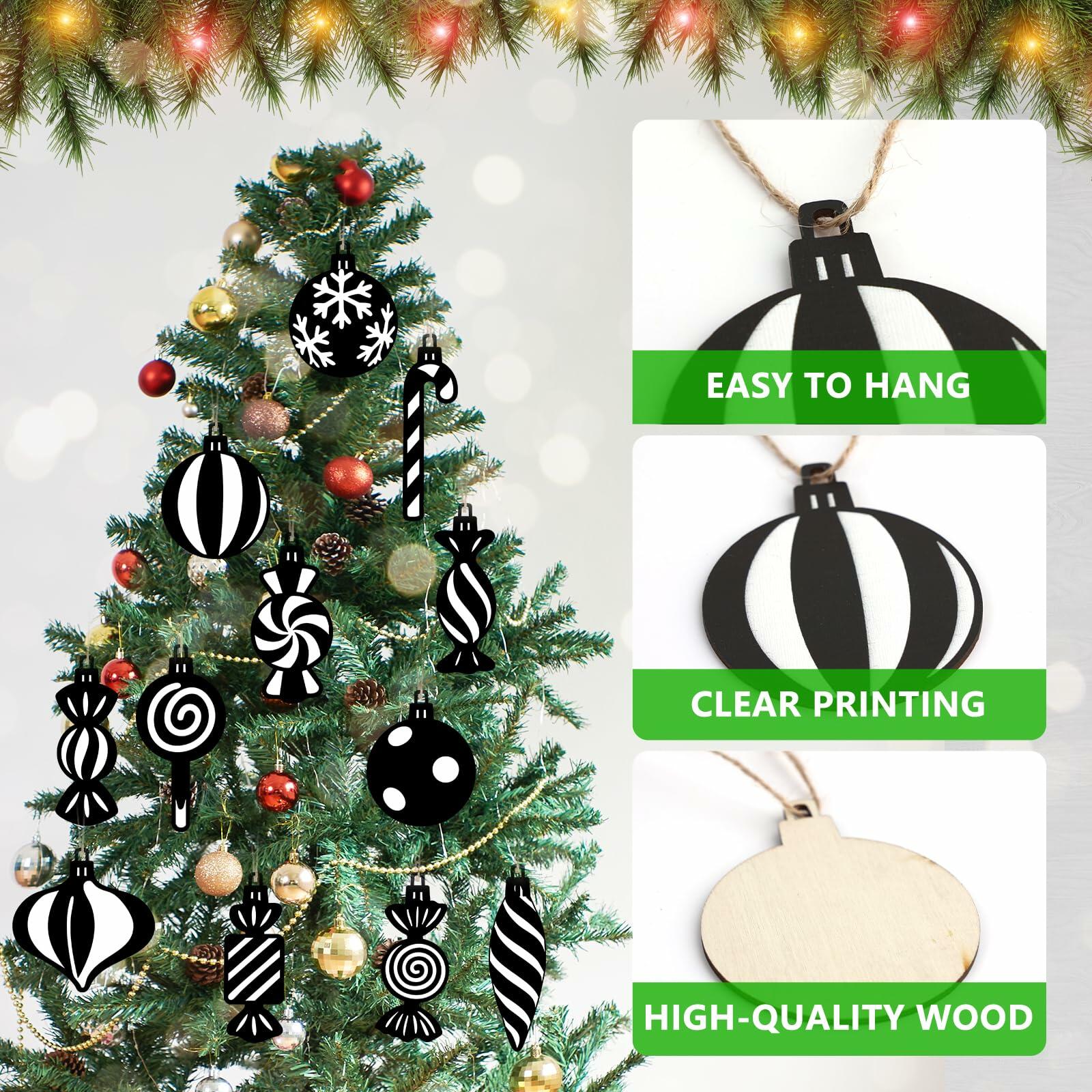 Arosche Christmas Candyland Tree Decorations 24Pcs Wooden Black Ornaments