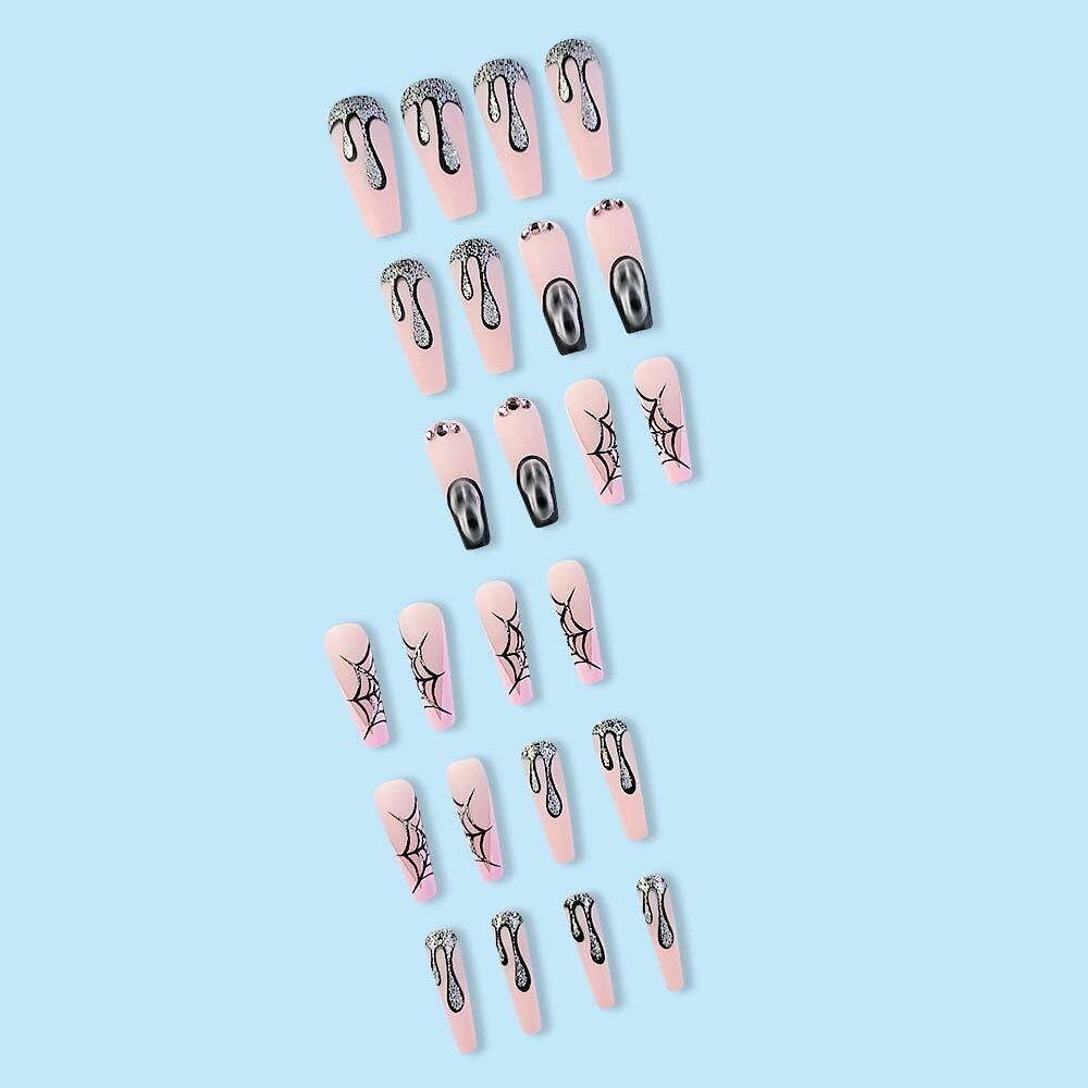 HPYFOI Halloween Press On Nails Long Coffin Matte Spider Web Ghost 24Pc