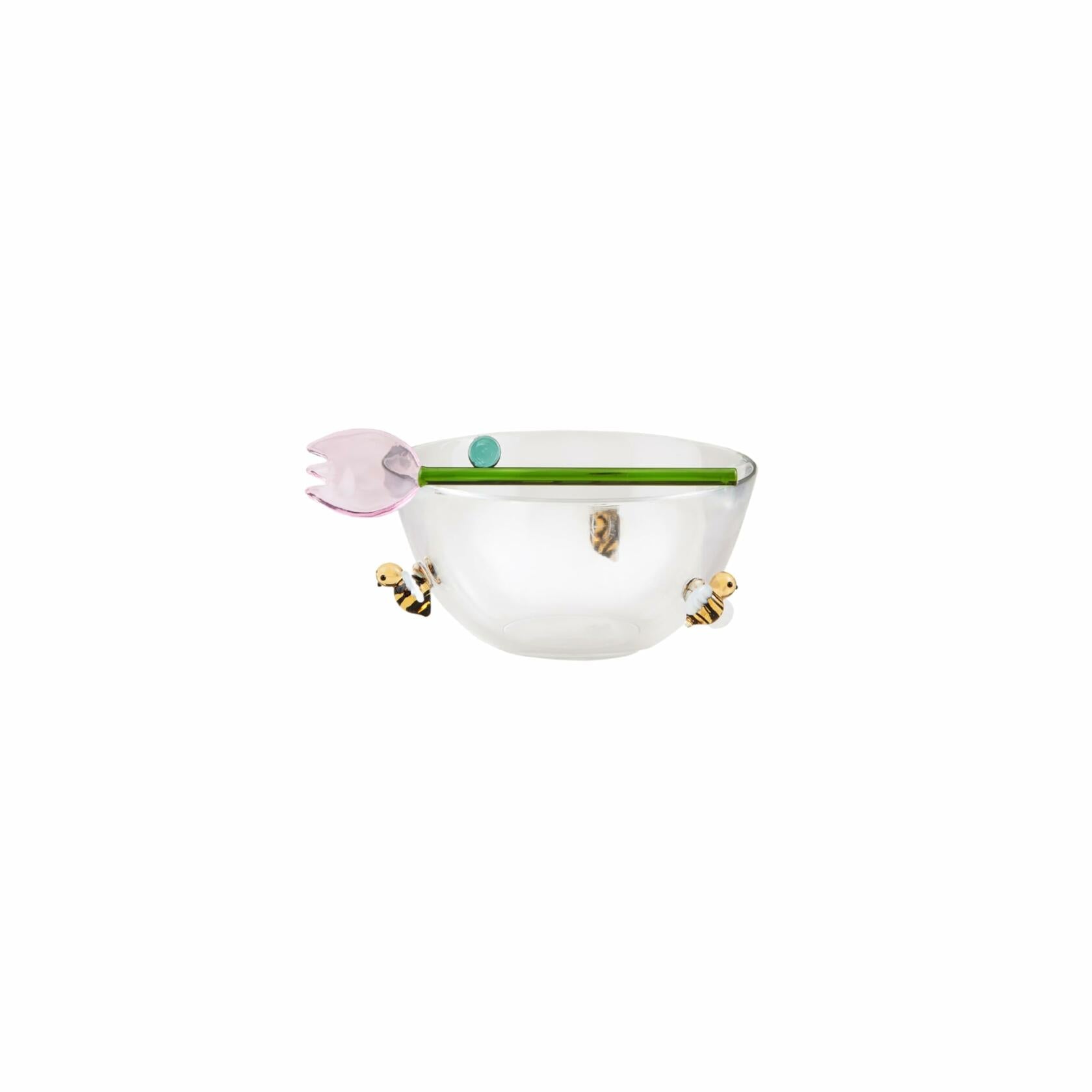 Mud Pie Glass Inlay Tidbit 2.5x4.5" & Spoon 5.5", Clear