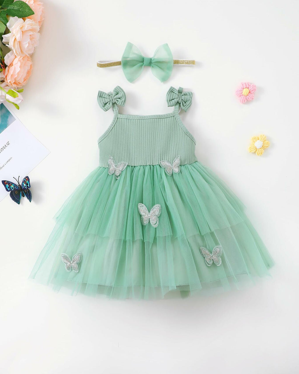 Renotemy Girl Flower Dress White Sleeveless Tutu Sundress Size 3-4T