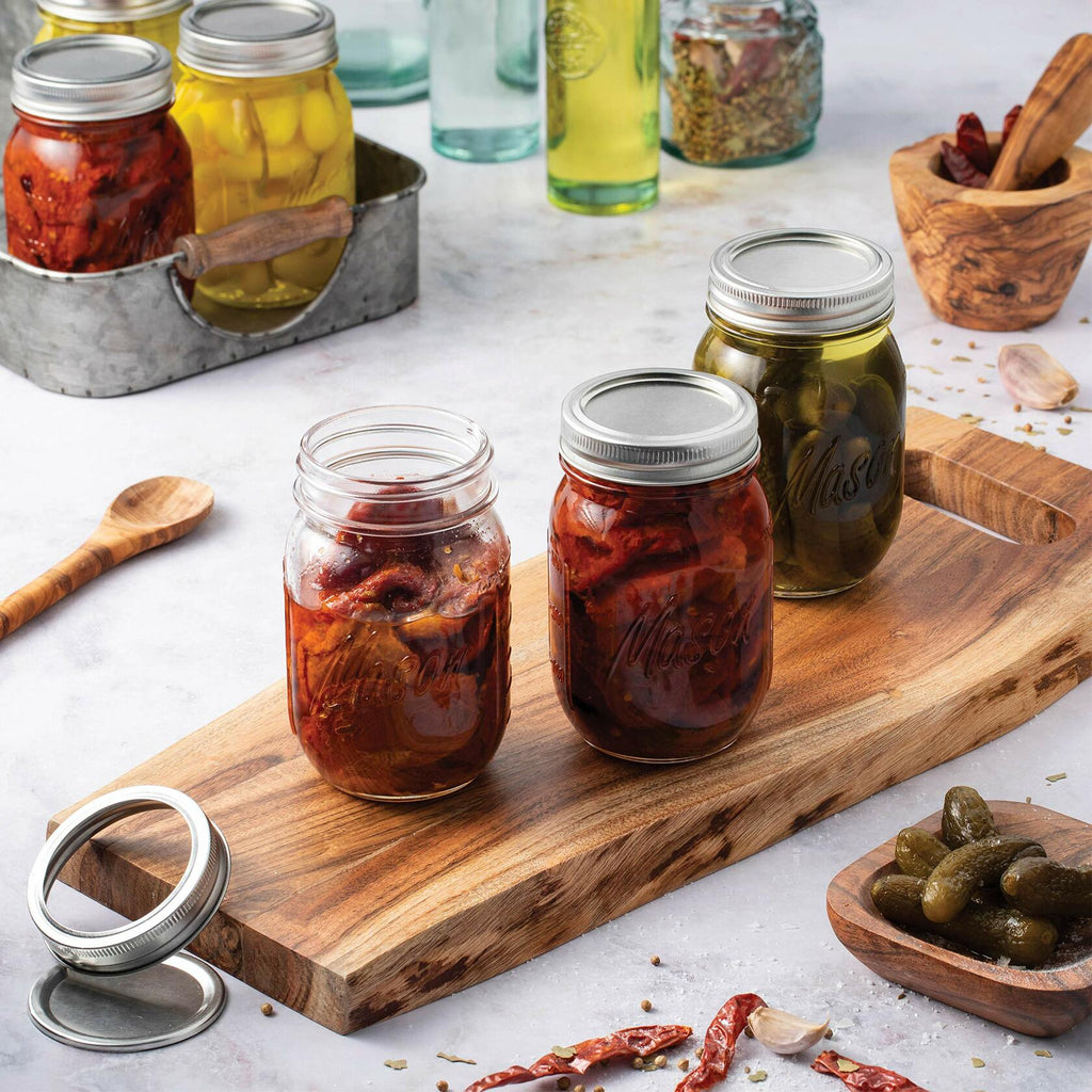 Paksh Novelty Mason Jars 16oz Regular Mouth Glass Canning 5 Pack Clear Silver
