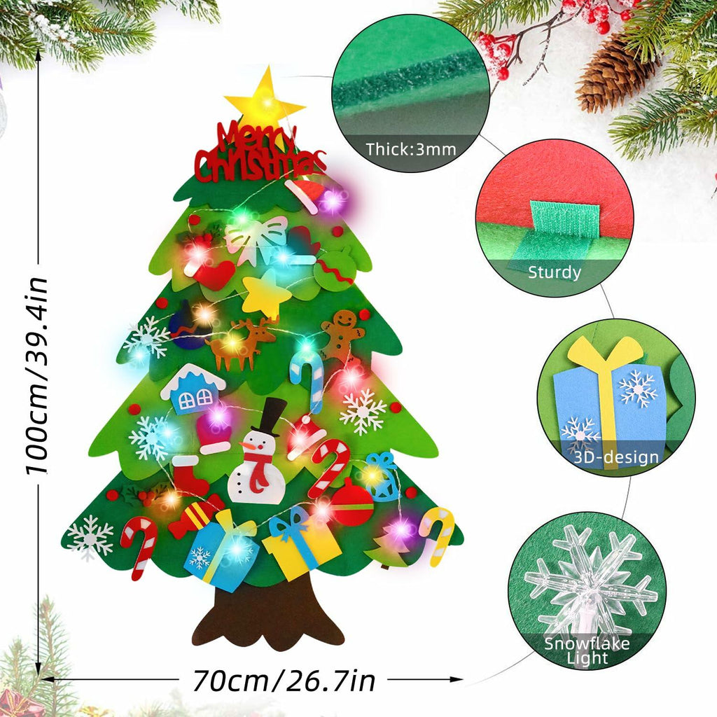 EMPOF Felt Christmas Tree 3.3ft DIY Set w/Lights & 32 Ornaments Colorful