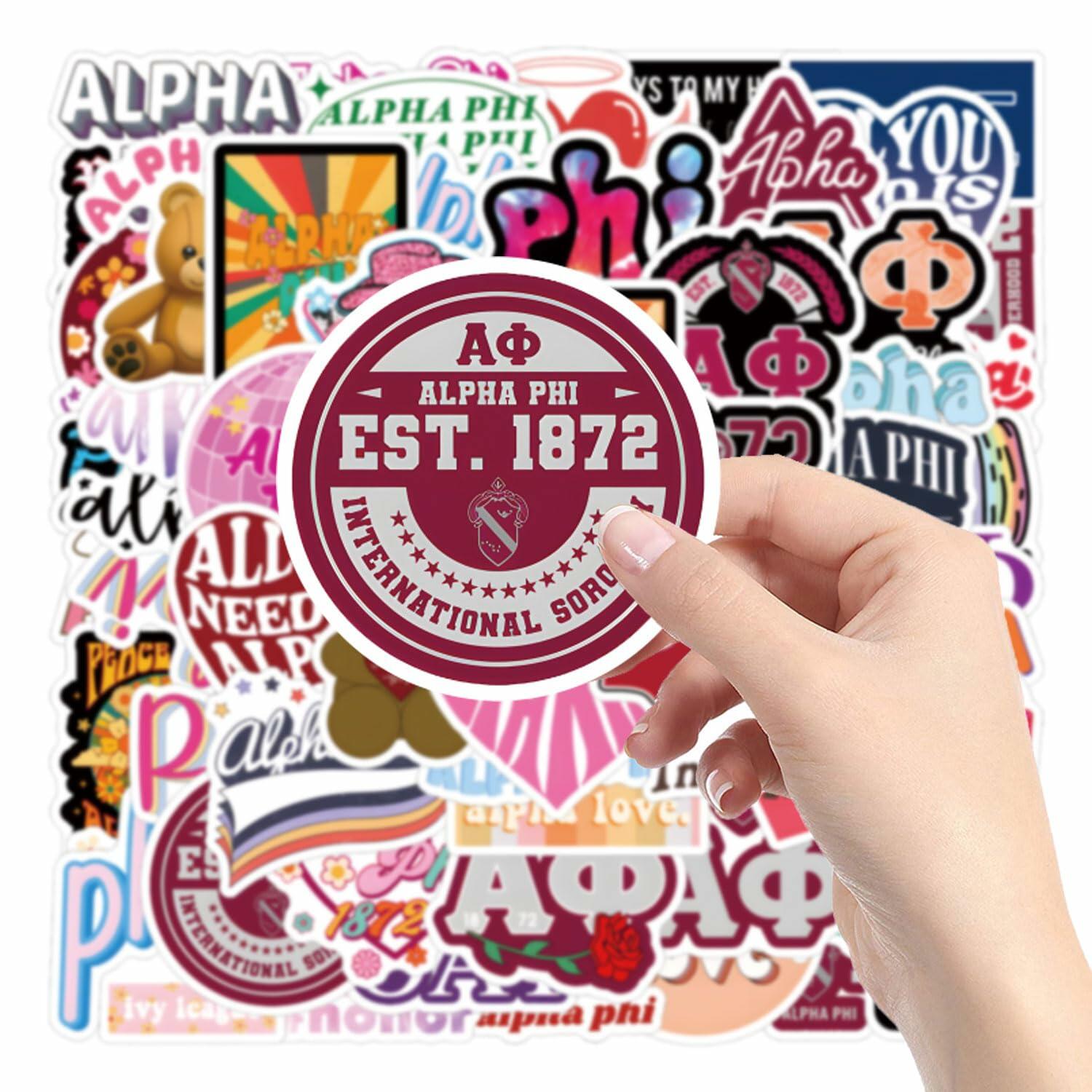 JRAOCCY 62Pcs Alpha PHI Cartoon Vinyl Waterproof Stickers Pack Gold