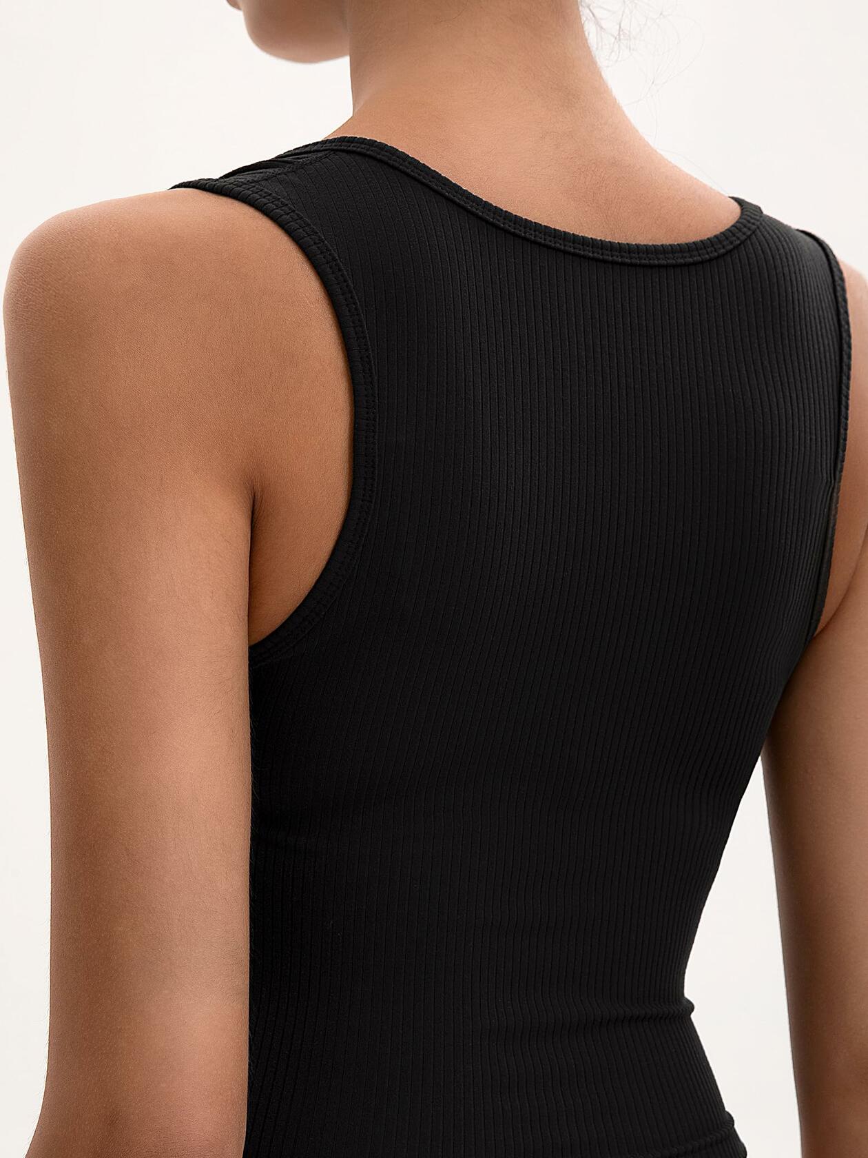 MOSSROZZ Crop Tank Top Black Ribbed Athletic Slim Fit Wide Strap Size XS