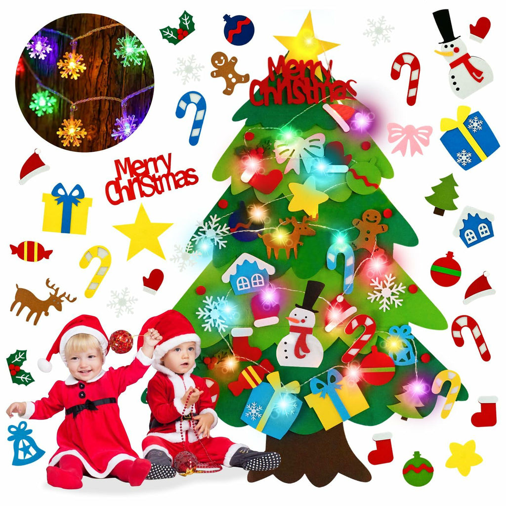 EMPOF Felt Christmas Tree 3.3ft DIY Set w/Lights & 32 Ornaments Colorful