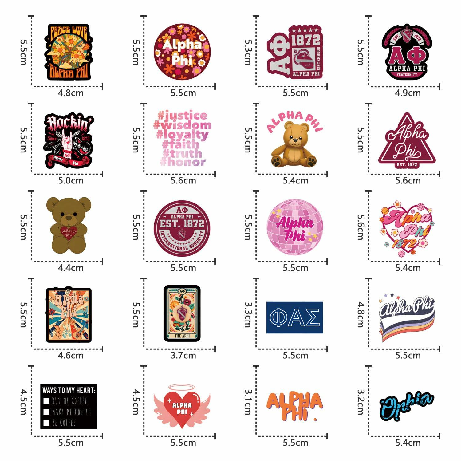 JRAOCCY 62Pcs Alpha PHI Cartoon Vinyl Waterproof Stickers Pack Gold