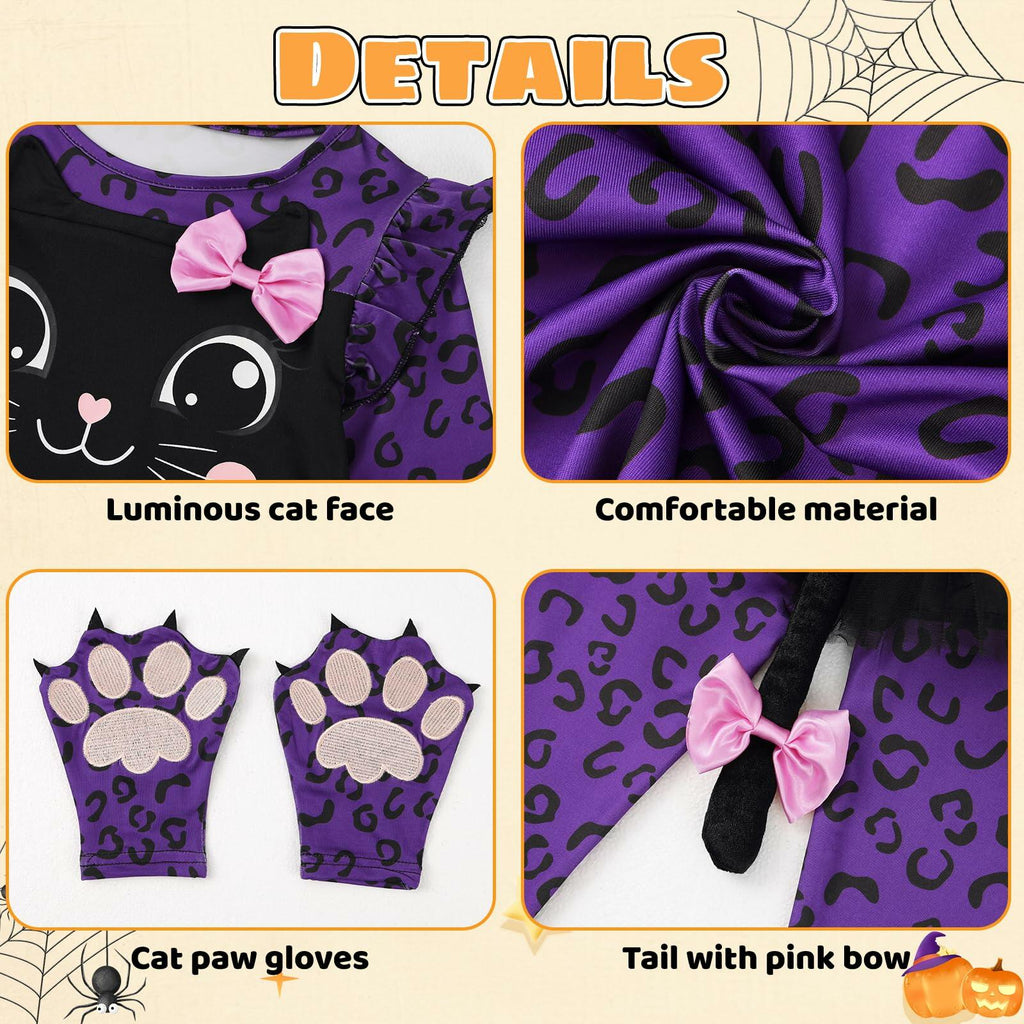 Weixinbuy Girls Leopard Cat Costume Glow Dark Halloween Dress Purple Size 3-4T