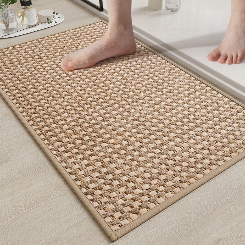 YDKGL Non Slip Bath Mat Braided Rubber Backing Brown 24x35 Polyester