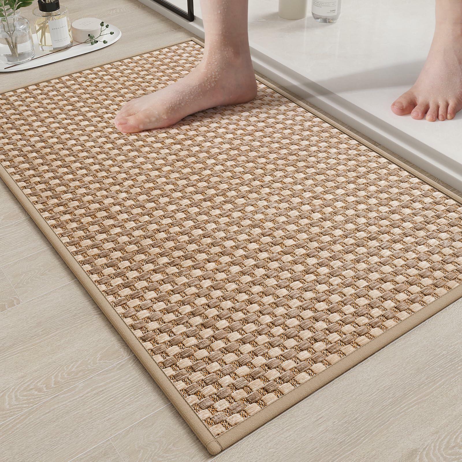 YDKGL Non Slip Bath Mat Braided Rubber Backing Brown 24x35 Polyester