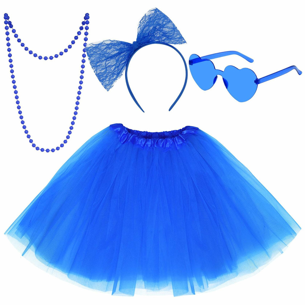 Rthjsfj Tulle Tutu Skirt Pink with Bow Headband Beads Necklace Sunglasses