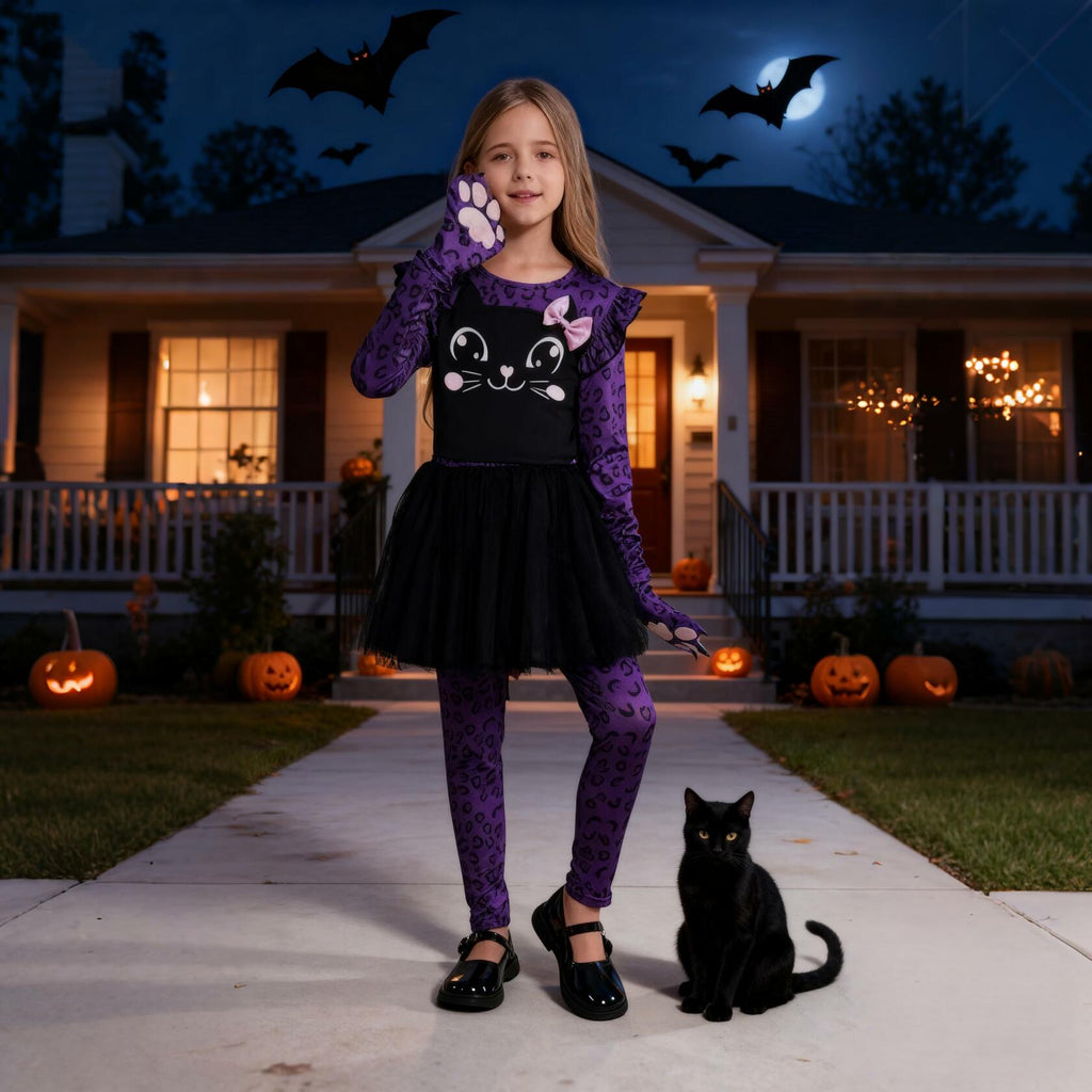 Weixinbuy Girls Leopard Cat Costume Glow Dark Halloween Dress Purple Size 3-4T