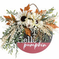 idyllic Hello Pumpkin Wreath Sign Front Door Decor Wood 16" Cream