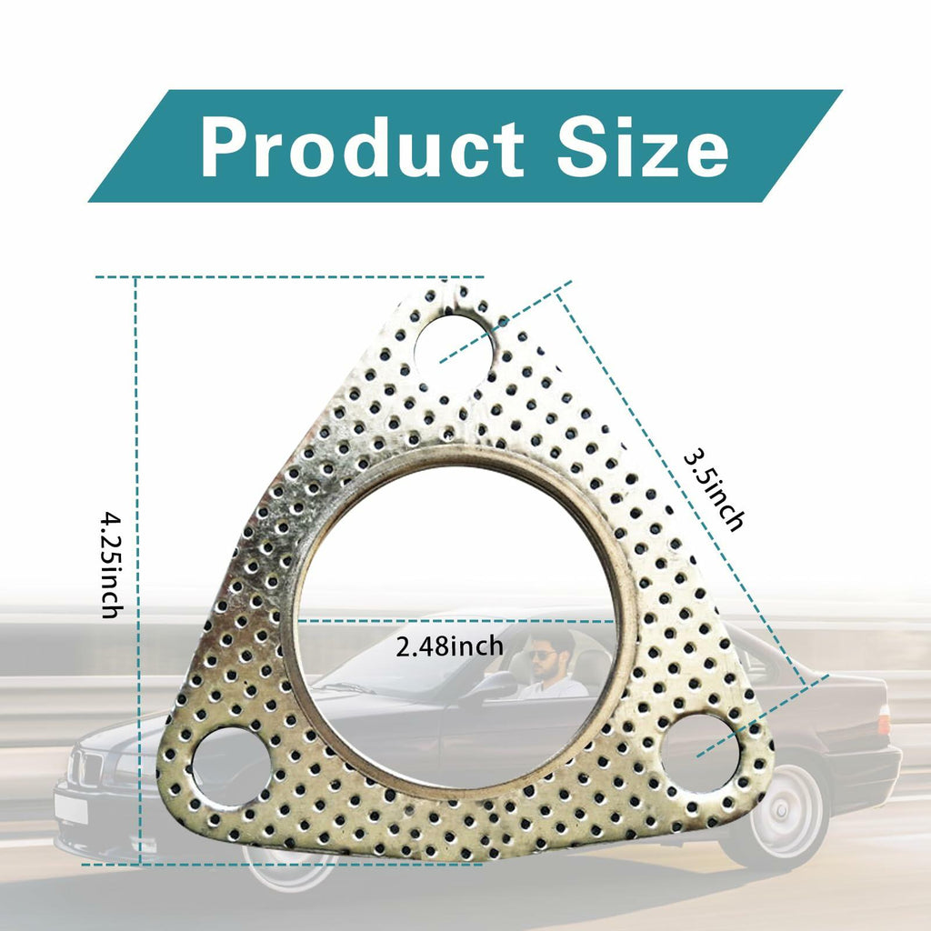 leechio Car Exhaust Gasket 2.48" 3 Hole Flange High Temp Silver 2PCS