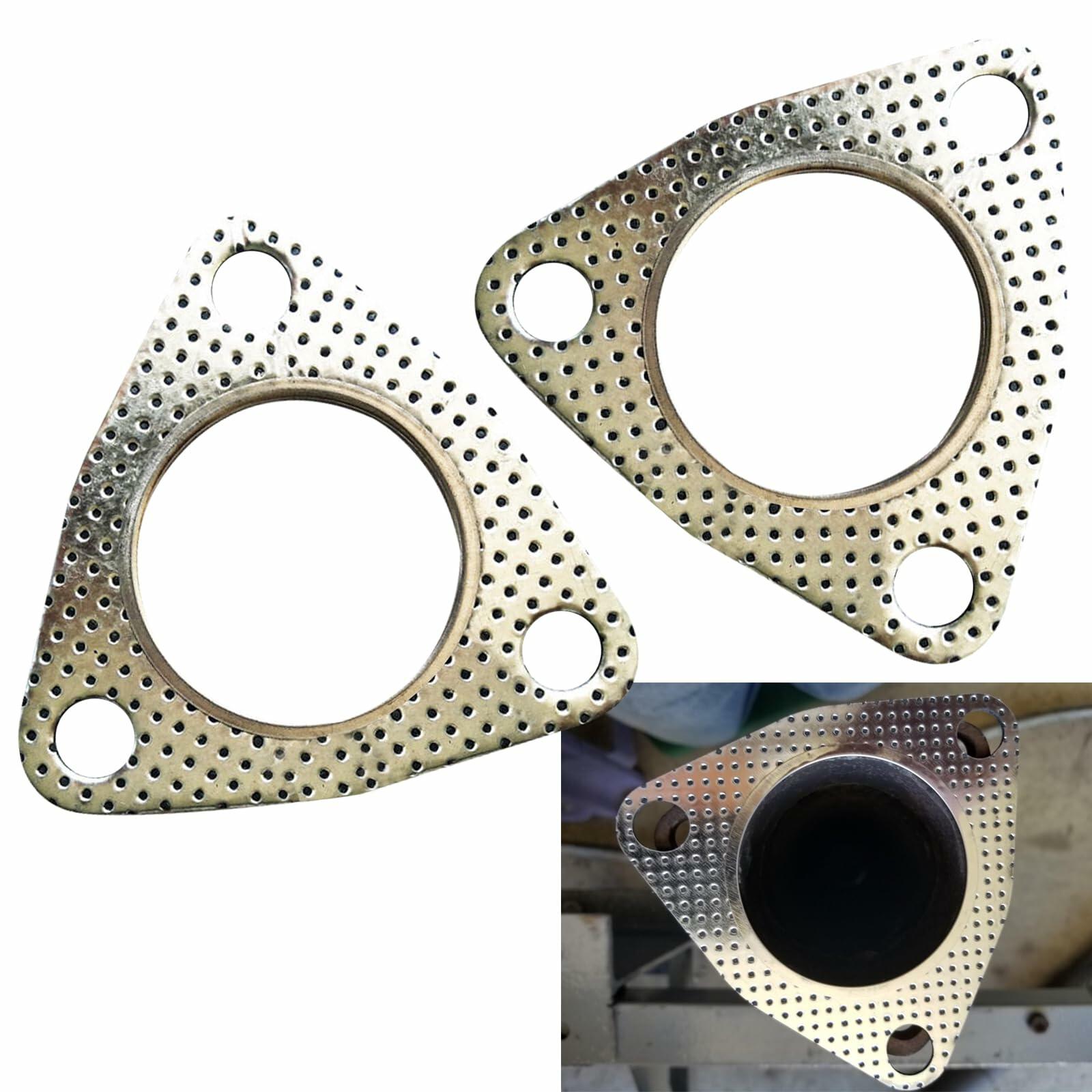 leechio Car Exhaust Gasket 2.48" 3 Hole Flange High Temp Silver 2PCS