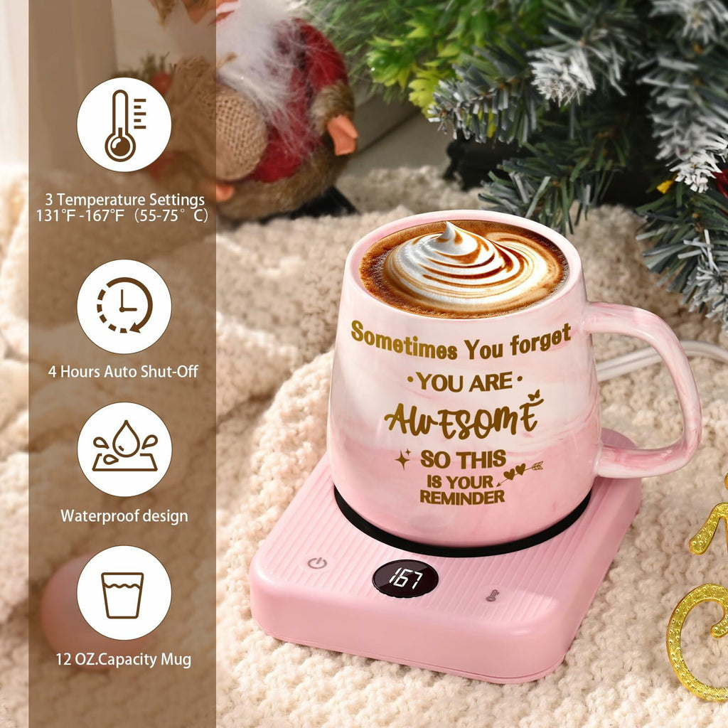 Waipfaru Coffee Mug Warmer & You Are Awesome Mug Set, 3 Temp Settings Black