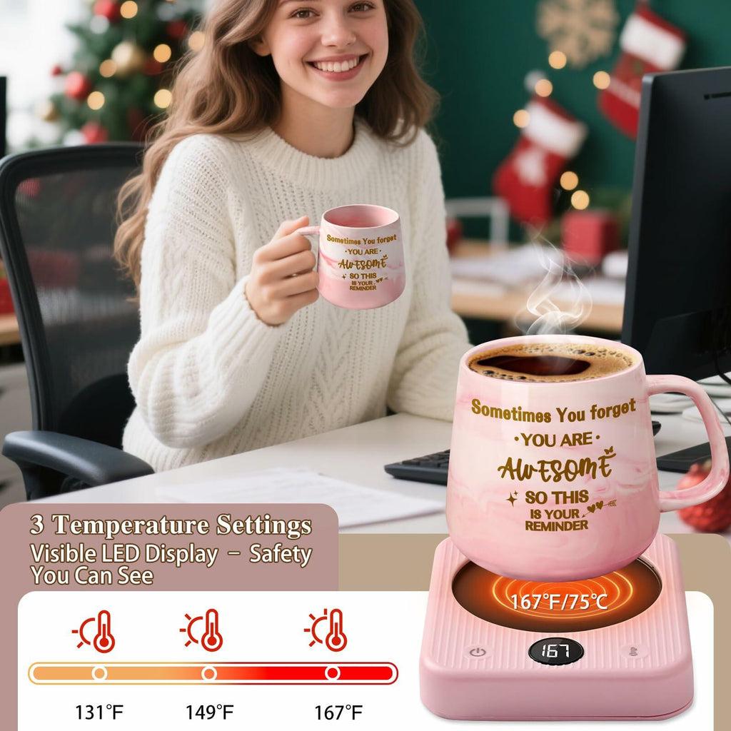Waipfaru Coffee Mug Warmer & You Are Awesome Mug Set, 3 Temp Settings Black