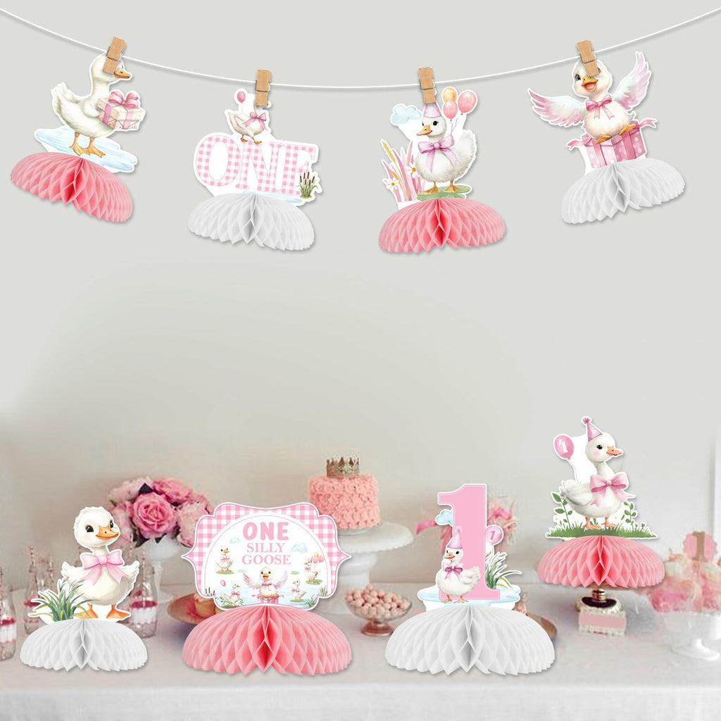Jollyboom Goose Birthday Decorations 8pcs Pink 1st Birthday Table Decor
