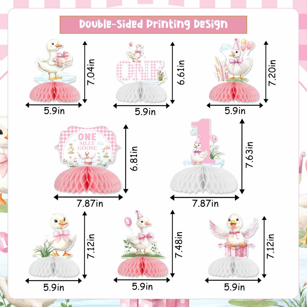 Jollyboom Goose Birthday Decorations 8pcs Pink 1st Birthday Table Decor